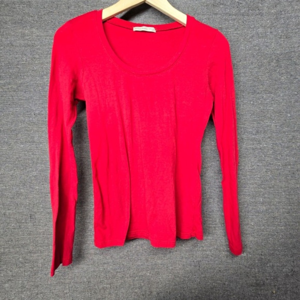 Active Basic Womens Red Long Sleeve Scoop Neck Cotton Stretch Top T9666 Small - Picture 1 of 6